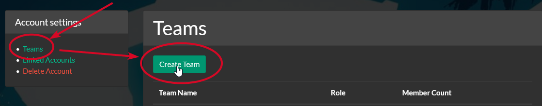 Thunderstore Create Team button