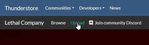 Thunderstore Upload button