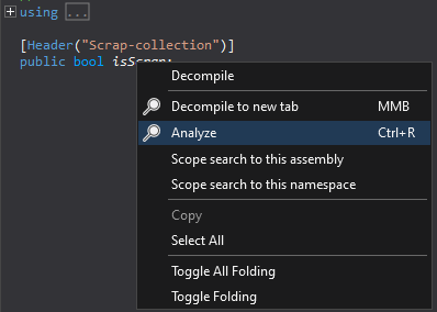 Analyze context menu