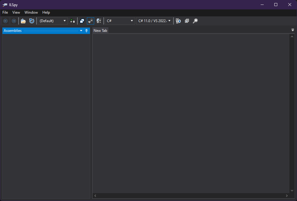 Screenshot of empty ILSpy window