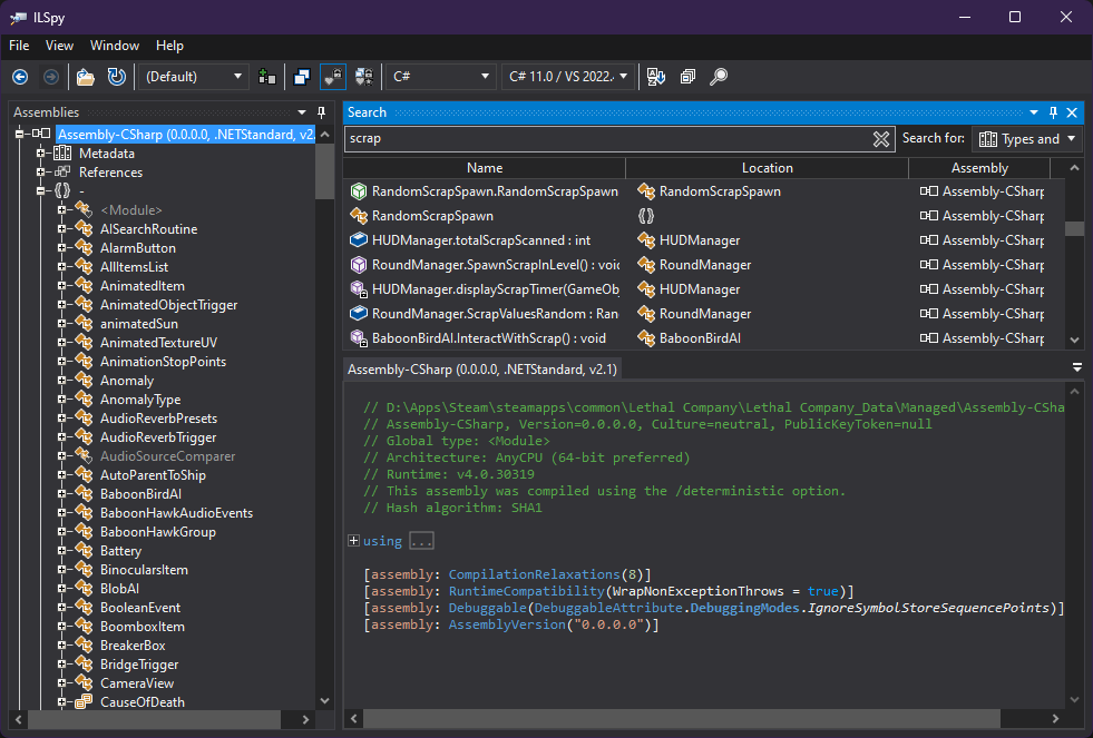 Search menu in action
