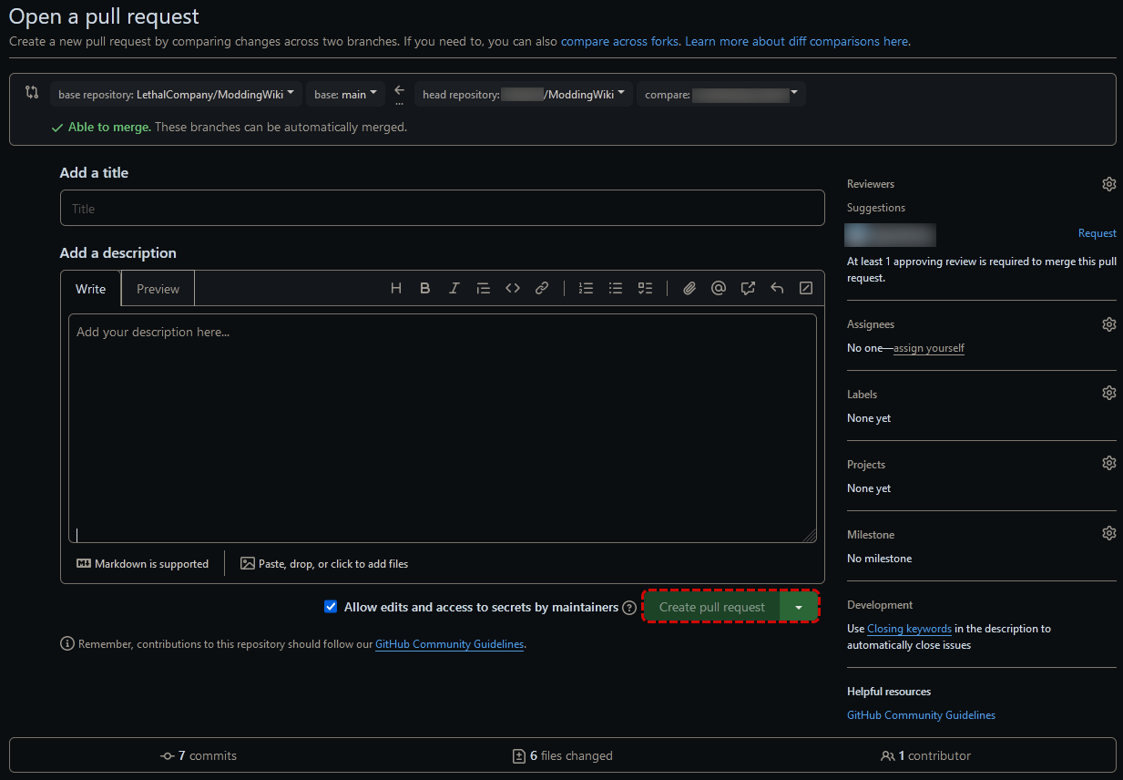 Pull Request Title and Description Dialog
